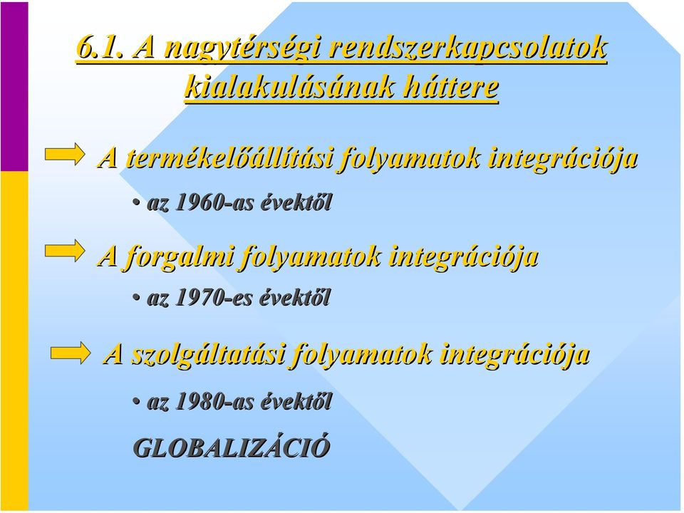 A forgalmi folyamatok integráci ciója az 1970-es évektől A