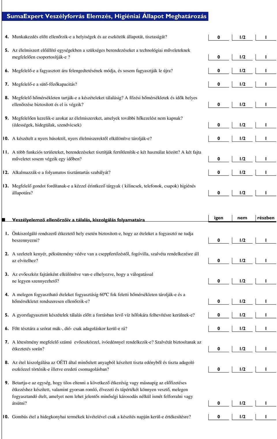 Megfelelô-e a fagyasztott áru felengedtetésének módja, és sosem fagyasztják le újra? 7. Megfelelô-e a sütô-fôzôkapacitás? 8. Megfelelô hômérsékleten tartják-e a készételeket tálalásig?