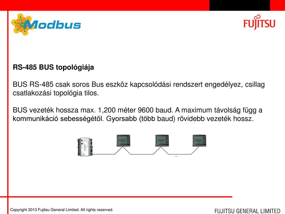 BUS vezeték hossza max. 1,200 méter 9600 baud.