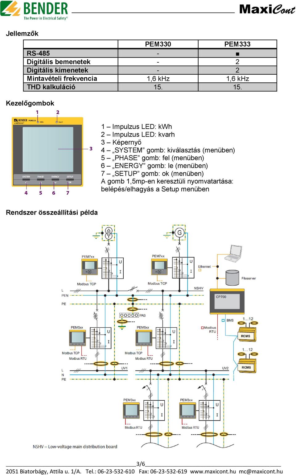 15. Kezelőgombok 1 Impulzus LED: kwh 2 Impulzus LED: kvarh 3 Képernyő 4 SYSTEM gomb: kiválasztás (menüben) 5