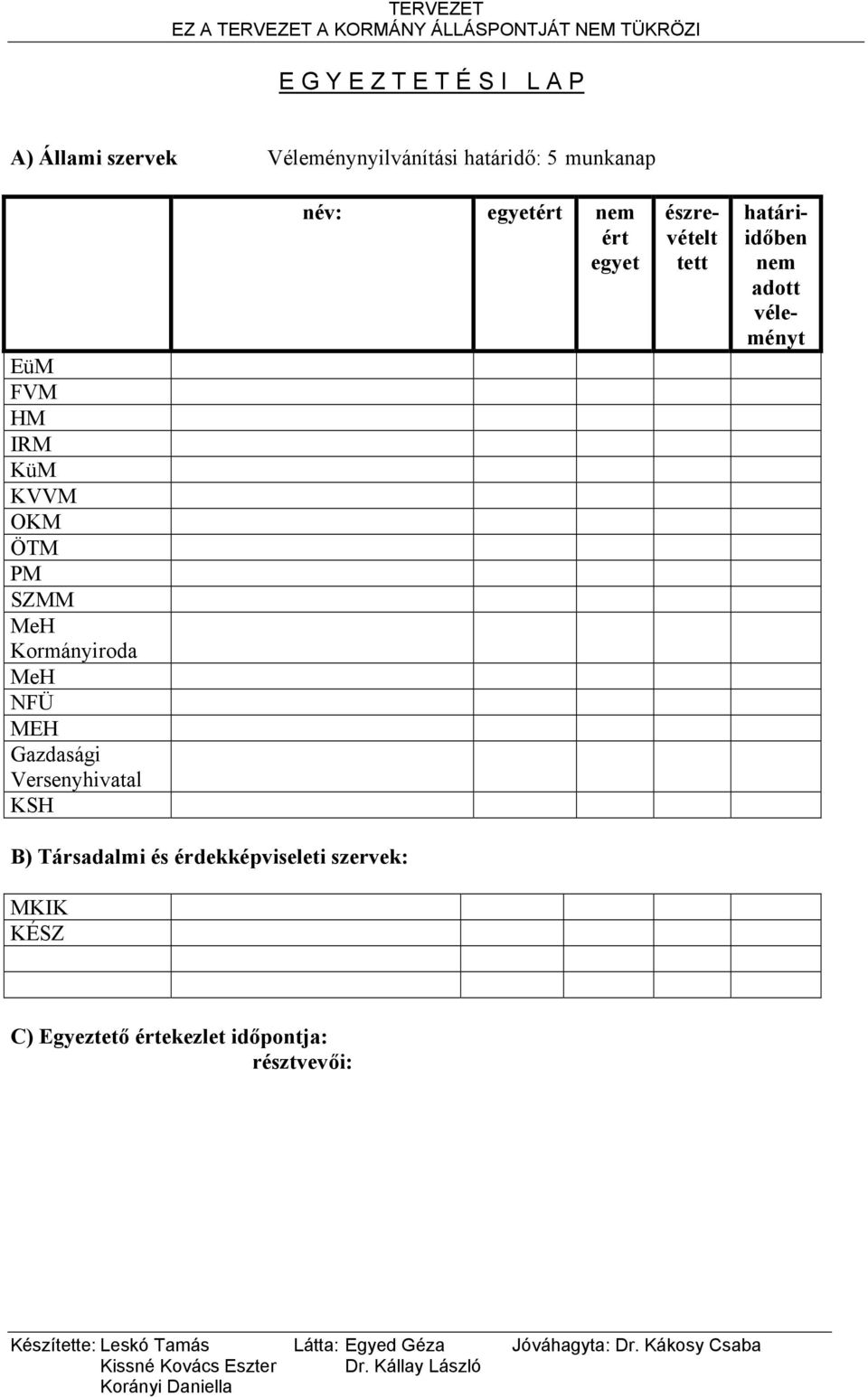 Versenyhivatal KSH név: egyetért nem ért egyet észrevételt tett határiidőben nem adott