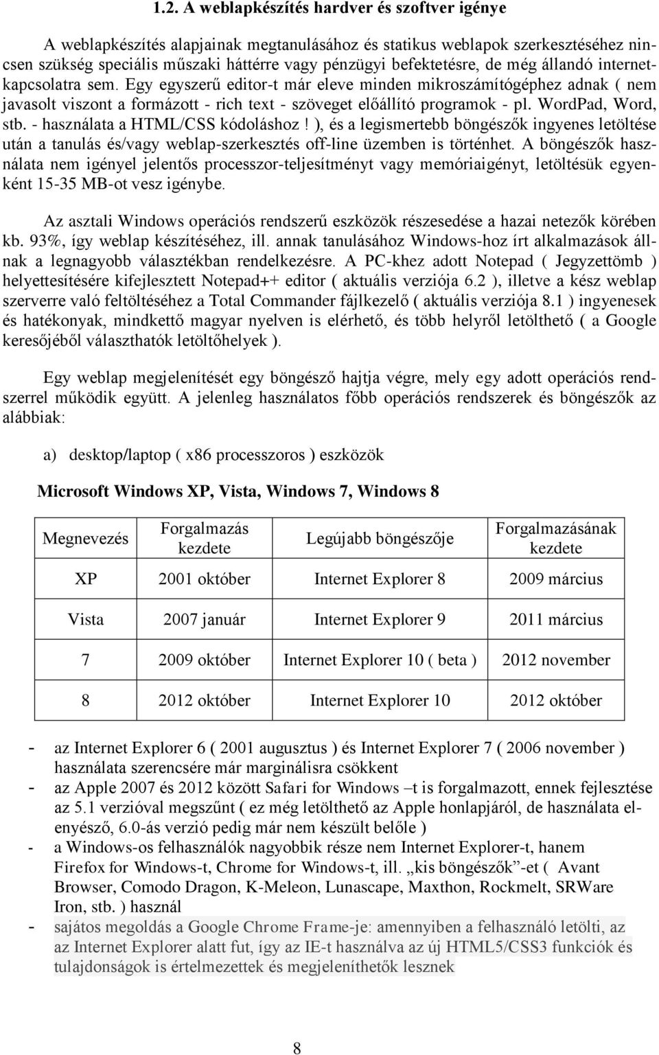 WordPad, Word, stb. - használata a HTML/CSS kódoláshoz! ), és a legismertebb böngészők ingyenes letöltése után a tanulás és/vagy weblap-szerkesztés off-line üzemben is történhet.