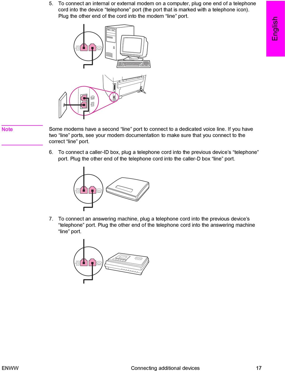 If you have two line ports, see your modem documentation to make sure that you connect to the correct line port. 6.