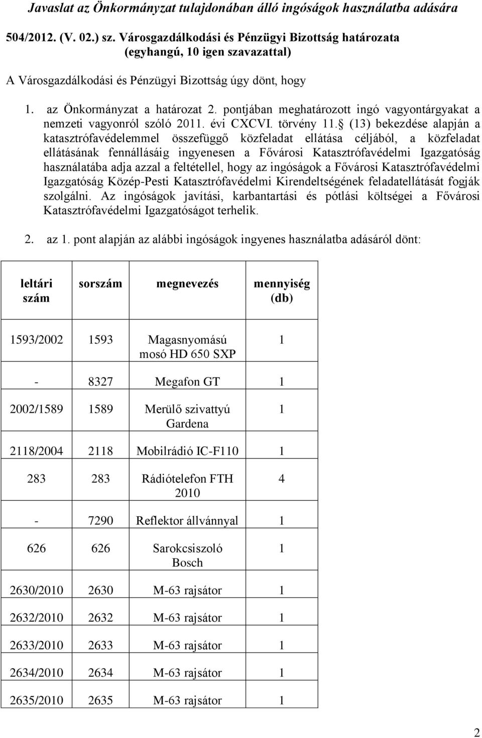 pontjában meghatározott ingó vagyontárgyakat a nemzeti vagyonról szóló 2011. évi CXCVI. törvény 11.