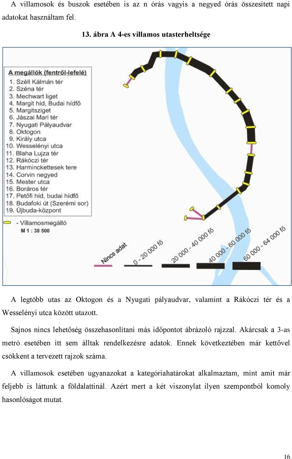 Sajnos nincs lehetőség összehasonlítani más időpontot ábrázoló rajzzal. Akárcsak a 3-as metró esetében itt sem álltak rendelkezésre adatok.