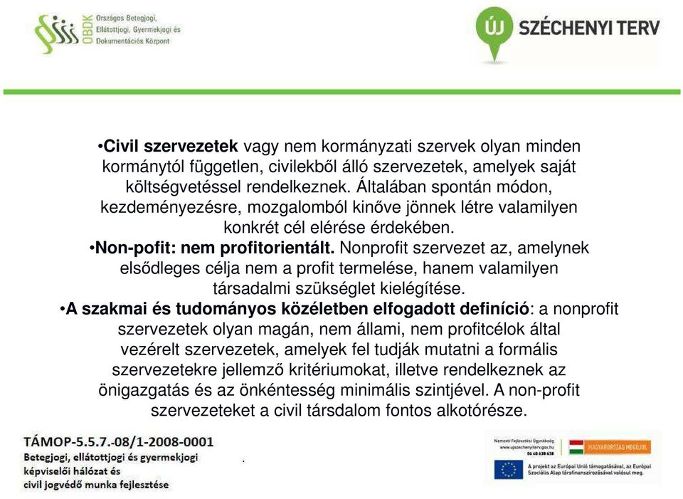 Nonprofit szervezet az, amelynek elsődleges célja nem a profit termelése, hanem valamilyen társadalmi szükséglet kielégítése.