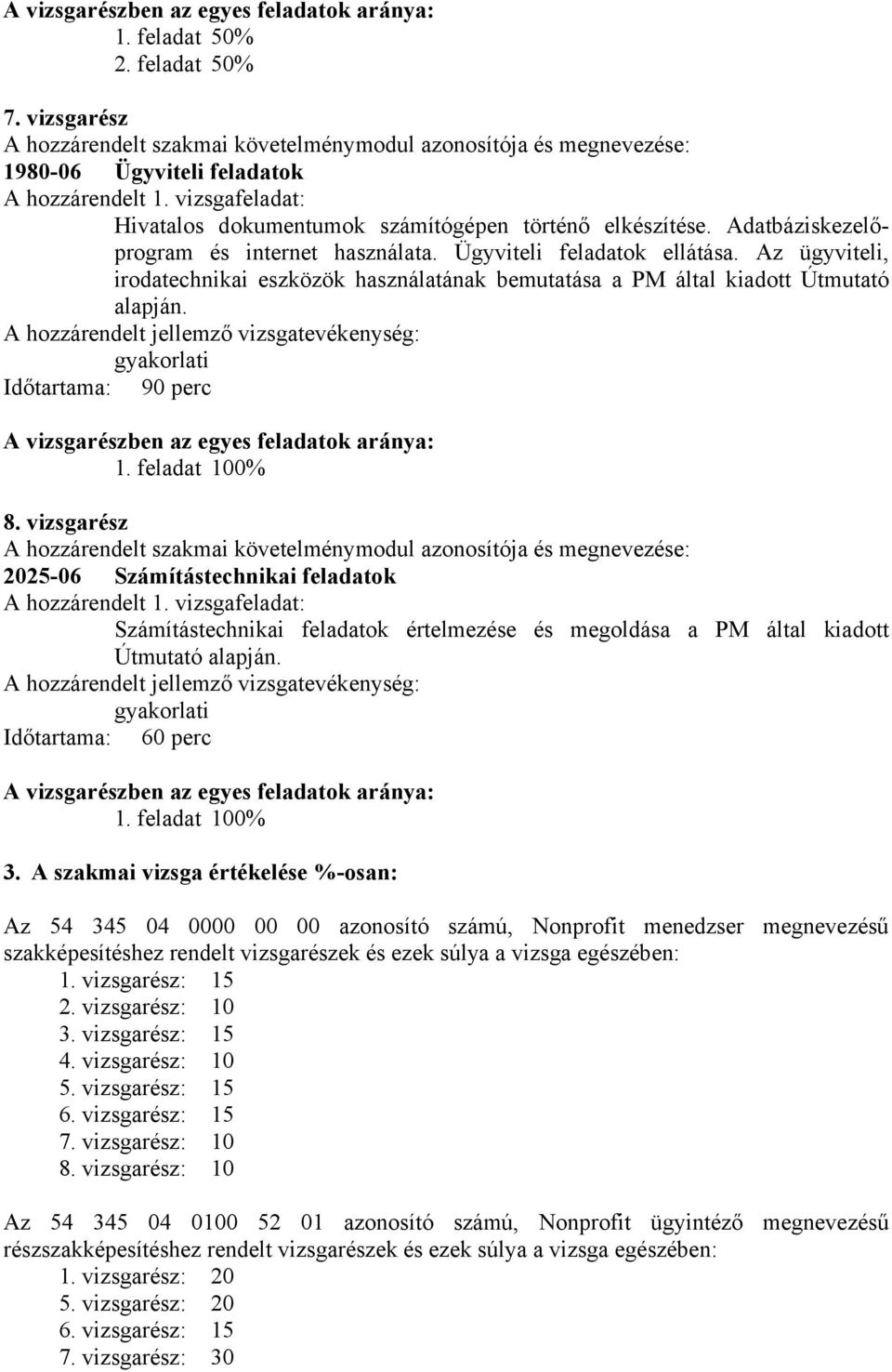 Az ügyviteli, irodatechnikai eszközök használatának bemutatása a PM által kiadott Útmutató alapján. gyakorlati Időtartama: 90 perc A vizsgarészben az egyes feladatok aránya: 1. feladat 100% 8.