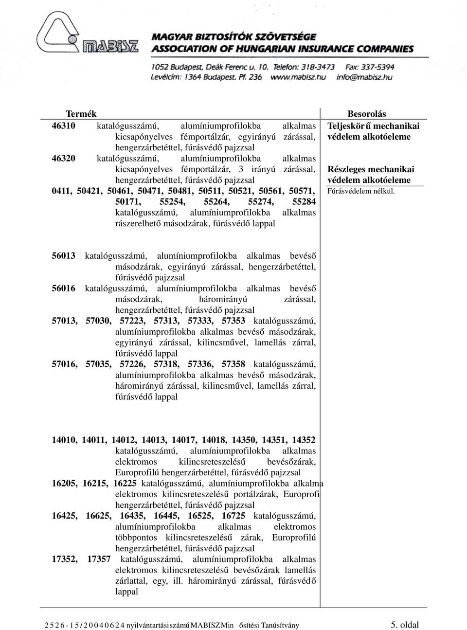 katalógusszámú, alumíniumprofilokba alkalmas bevéső másodzárak, egyirányú zárással, kilincsművel, lamellás zárral, 57016, 57035, 57226, 57318, 57336, 57358 katalógusszámú, alumíniumprofilokba