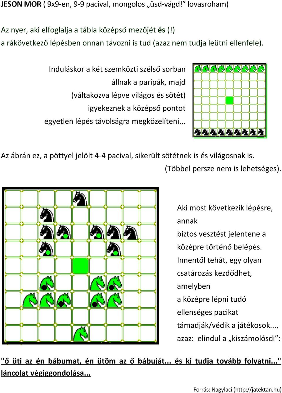 .. Az ábrán ez, a pöttyel jelölt 4-4 pacival, sikerült sötétnek is és világosnak is. (Többel persze nem is lehetséges).