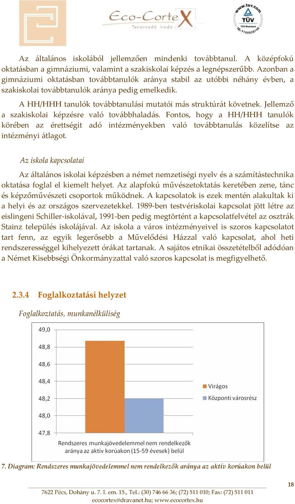 Jellemző a szakiskolai képzésre való továbbhaladás. Fontos, hogy a HH/HHH tanulók körében az érettségit adó intézményekben való továbbtanulás közelítse az intézményi átlagot.