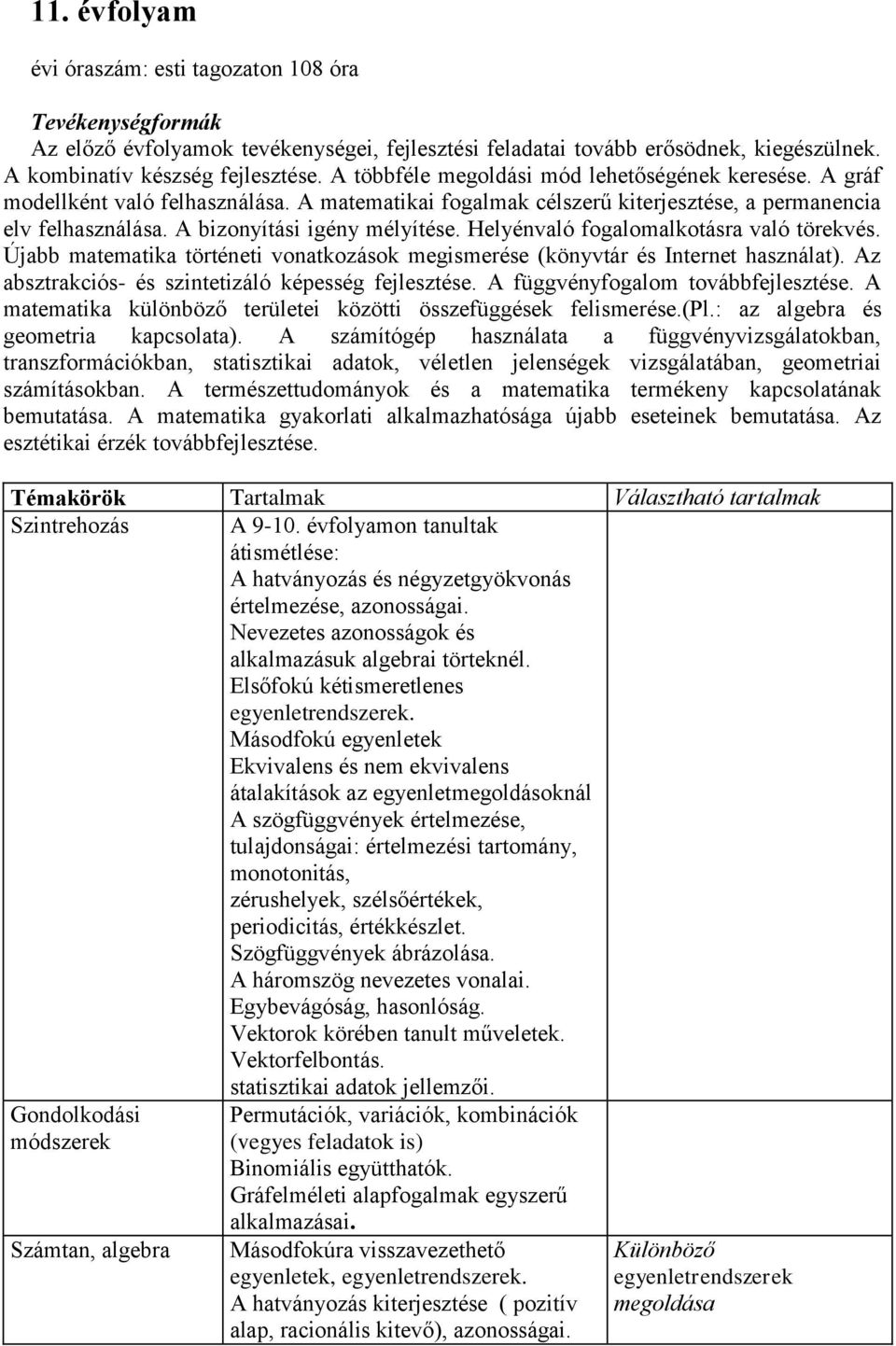 Helyénvaló fogalomalkotásra való törekvés. Újabb matematika történeti vonatkozások megismerése (könyvtár és Internet használat). Az absztrakciós- és szintetizáló képesség fejlesztése.