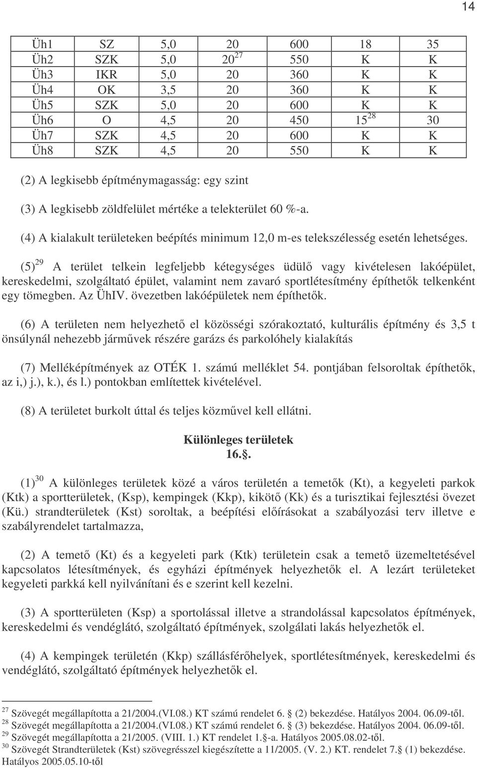 (5) 29 A terület telkein legfeljebb kétegységes üdül vagy kivételesen lakóépület, kereskedelmi, szolgáltató épület, valamint nem zavaró sportlétesítmény építhetk telkenként egy tömegben. Az ÜhIV.