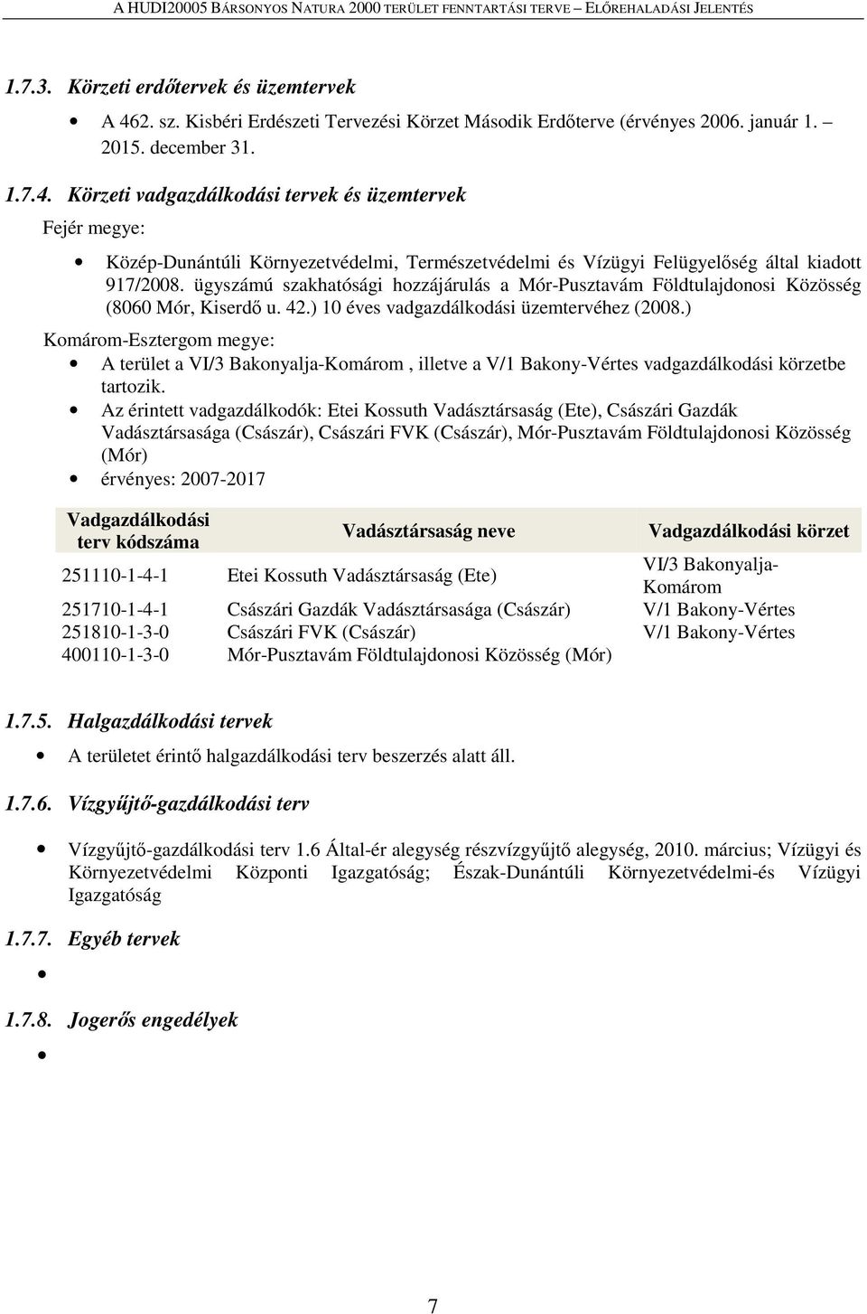 Körzeti vadgazdálkodási tervek és üzemtervek Fejér megye: Közép-Dunántúli Környezetvédelmi, Természetvédelmi és Vízügyi Felügyelőség által kiadott 917/2008.
