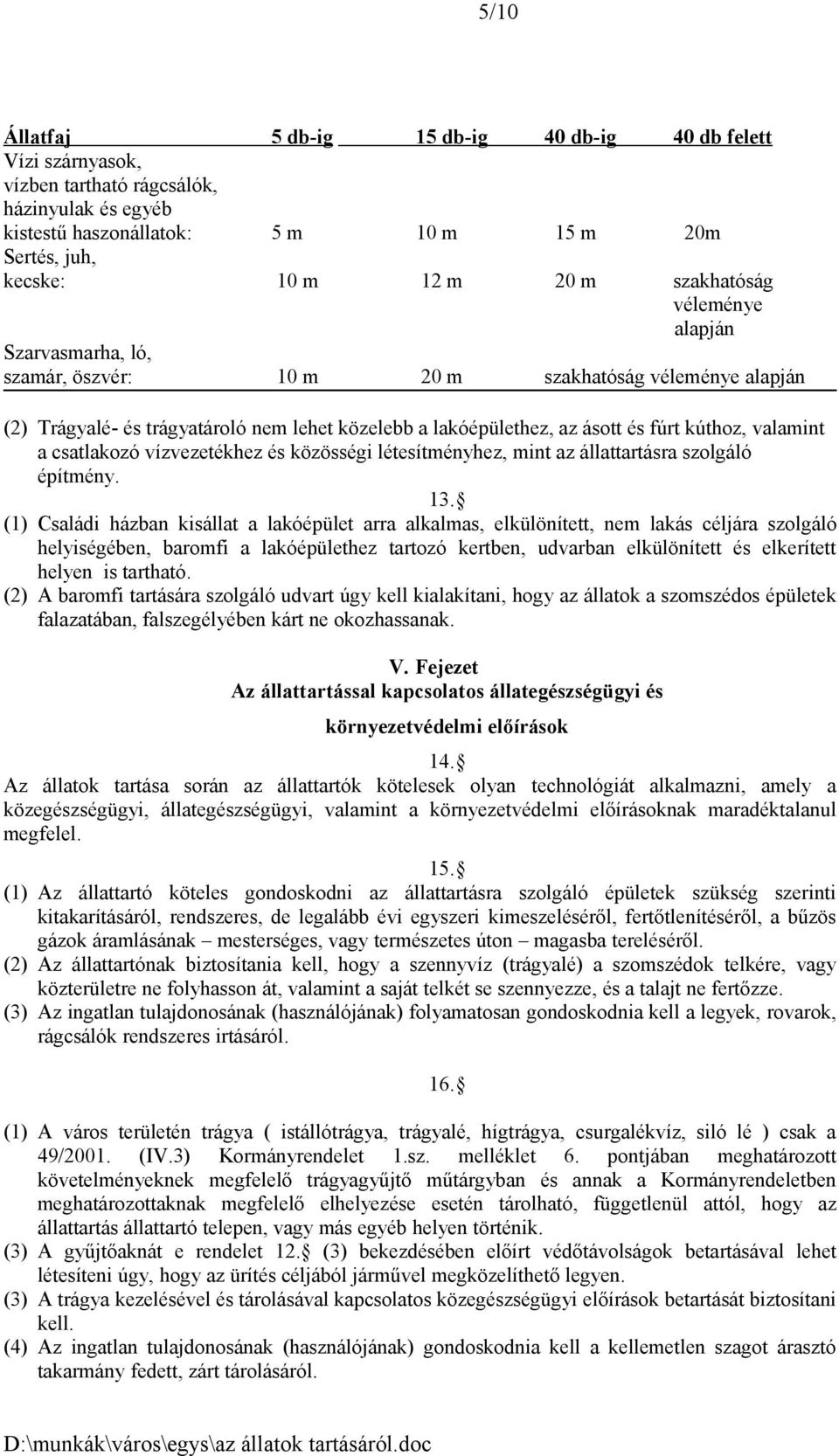 valamint a csatlakozó vízvezetékhez és közösségi létesítményhez, mint az állattartásra szolgáló építmény. 13.