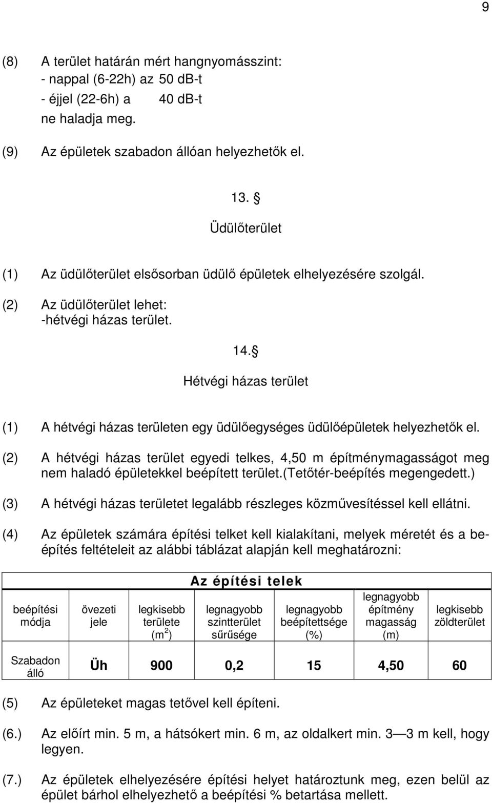 Hétvégi házas terület (1) A hétvégi házas területen egy üdülőegységes üdülőépületek helyezhetők el.