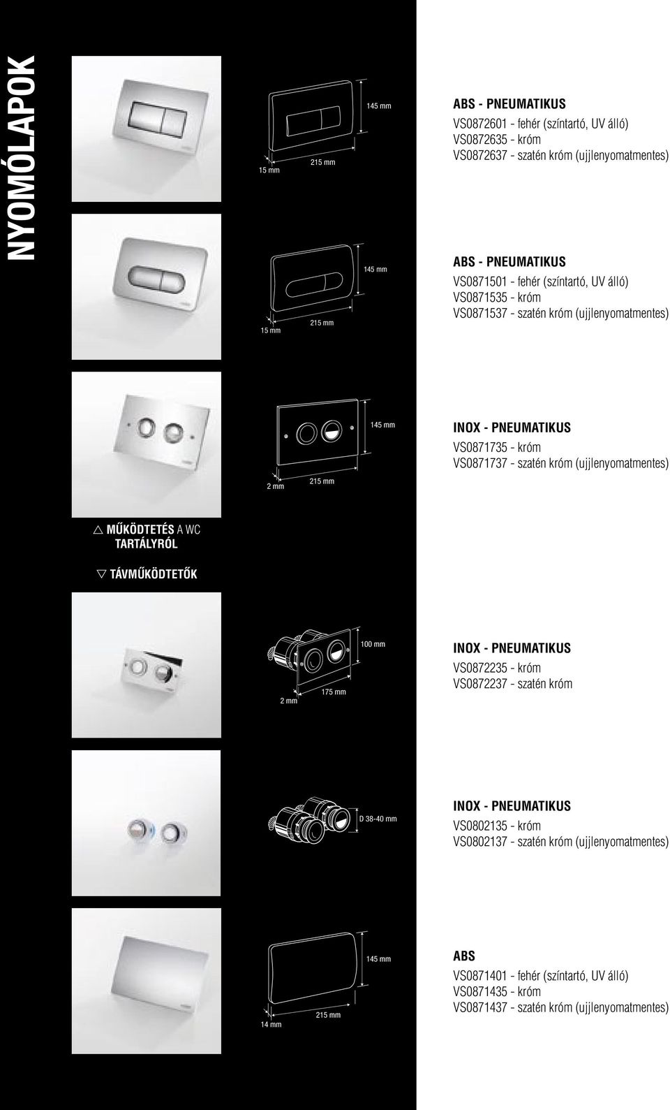 VS871737 - szatén króm (ujjlenyomatmentes) 215 mm MŰKÖDTETÉS A WC TARTÁLYRÓL TÁVMŰKÖDTETŐK 1 mm 175 mm VS872235 - króm VS872237 - szatén króm D 38-4 mm