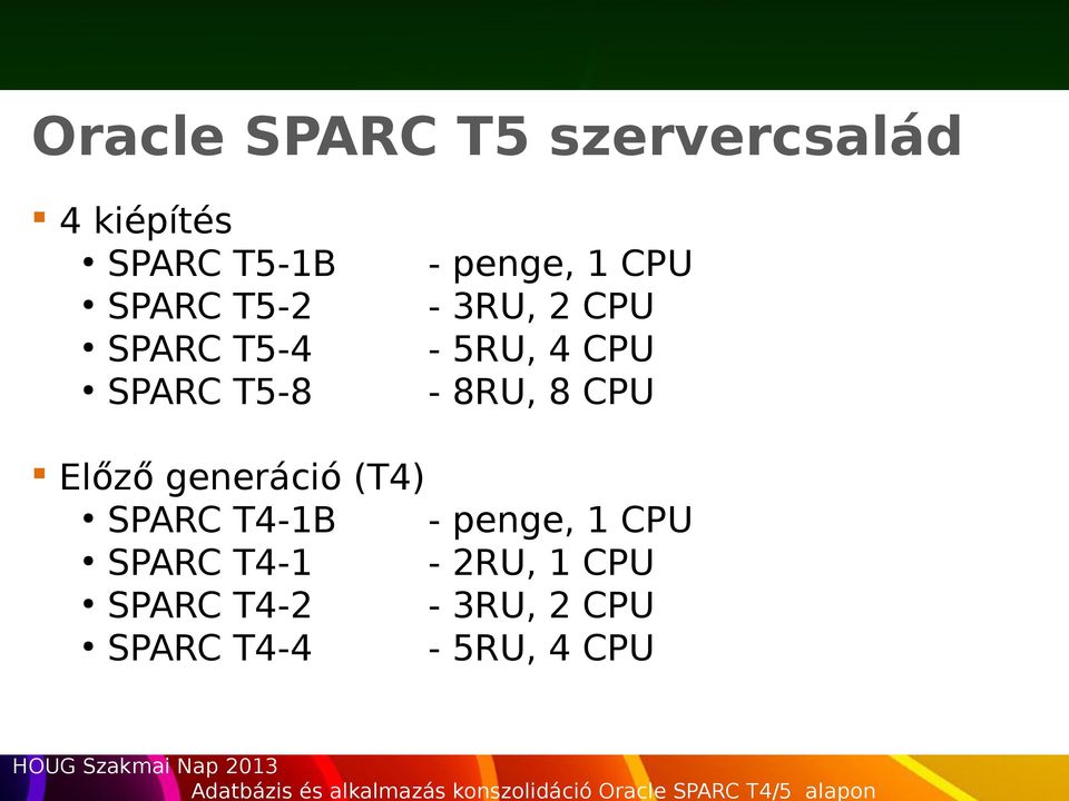 8RU, 8 CPU Előző generáció (T4) SPARC T4-1B - penge, 1 CPU SPARC