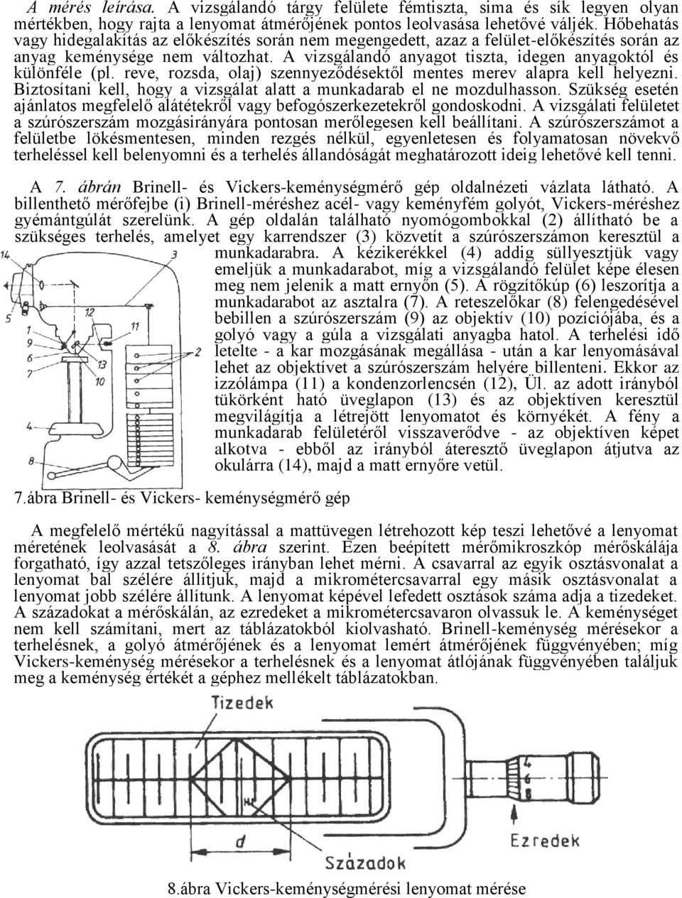 reve, rozsda, olaj) szennyeződésektől mentes merev alapra kell helyezni. Biztosítani kell, hogy a vizsgálat alatt a munkadarab el ne mozdulhasson.