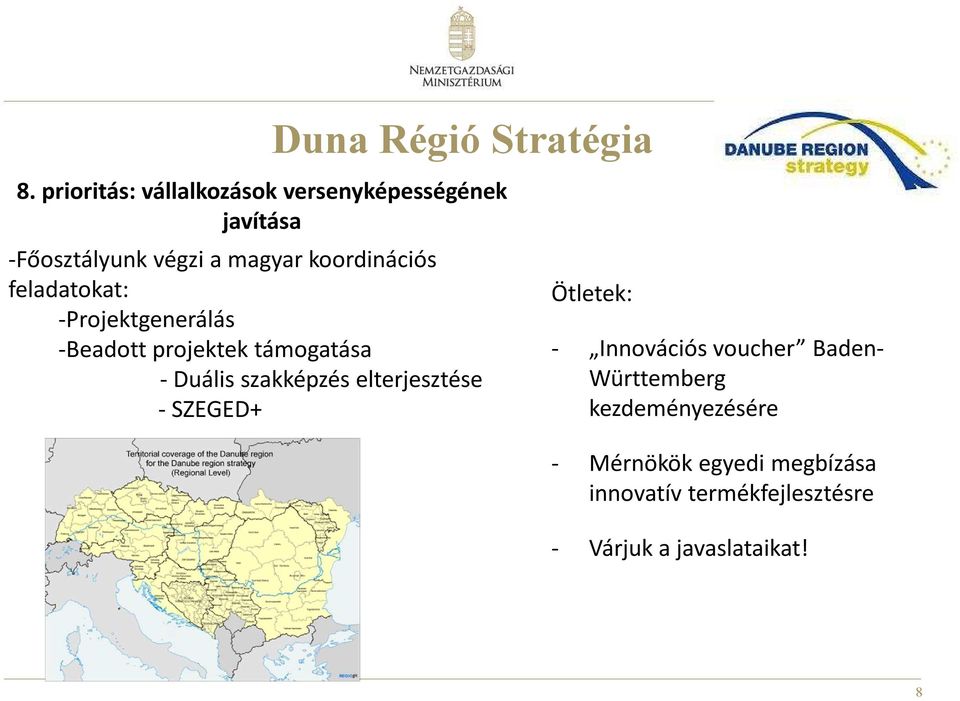 koordinációs feladatokat: -Projektgenerálás -Beadott projektek támogatása - Duális szakképzés