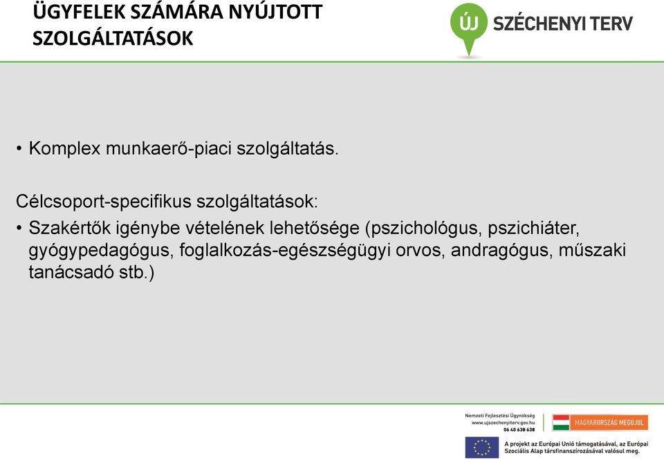 Célcsoport-specifikus szolgáltatások: Szakértők igénybe vételének