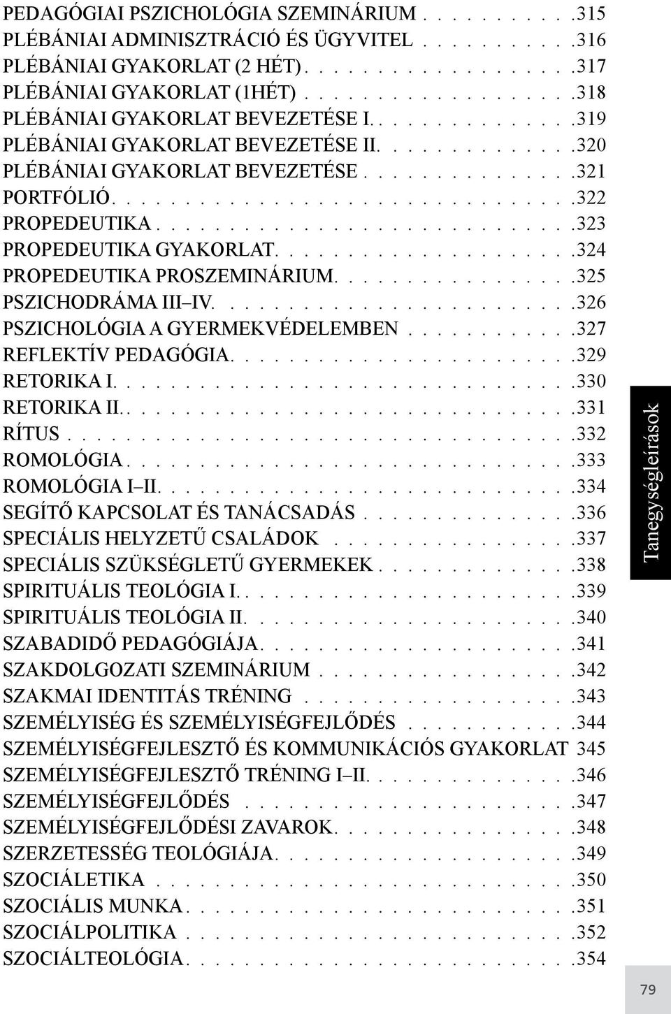 326 PSZICHOLÓGIA A GYERMEKVÉDELEMBEN 327 REFLEKTÍV PEDAGÓGIA 329 RETORIKA I. 330 RETORIKA II. 331 RÍTUS 332 ROMOLÓGIA 333 ROMOLÓGIA I II.