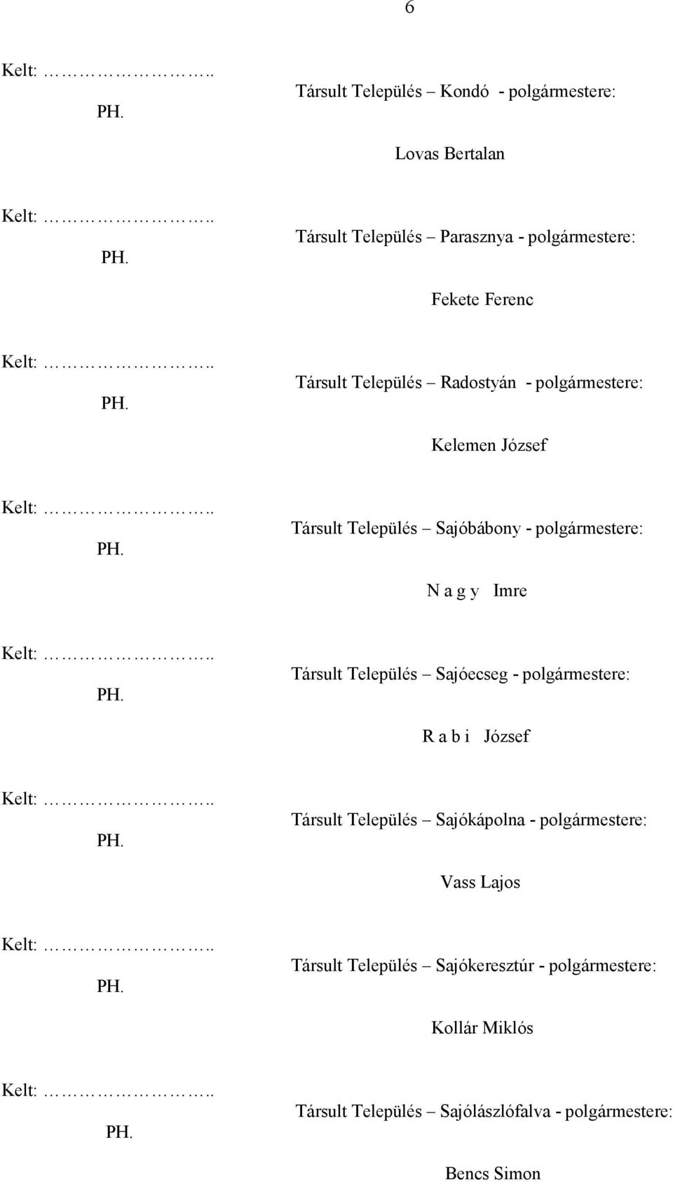 Társult Település Sajóecseg - polgármestere: R a b i József Társult Település Sajókápolna - polgármestere: Vass Lajos