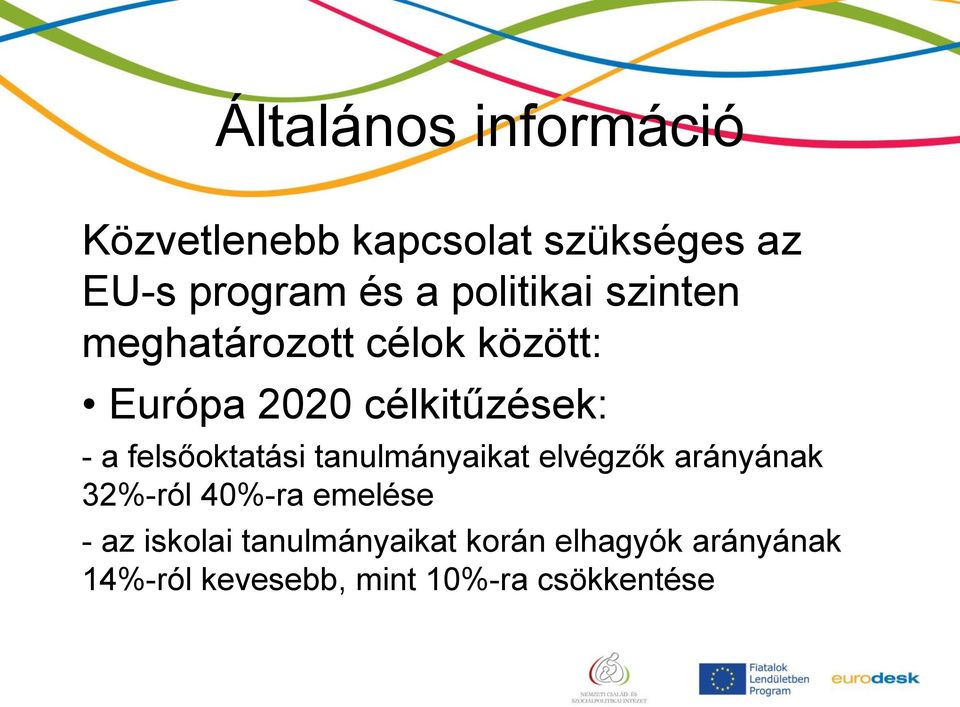 felsőoktatási tanulmányaikat elvégzők arányának 32%-ról 40%-ra emelése - az