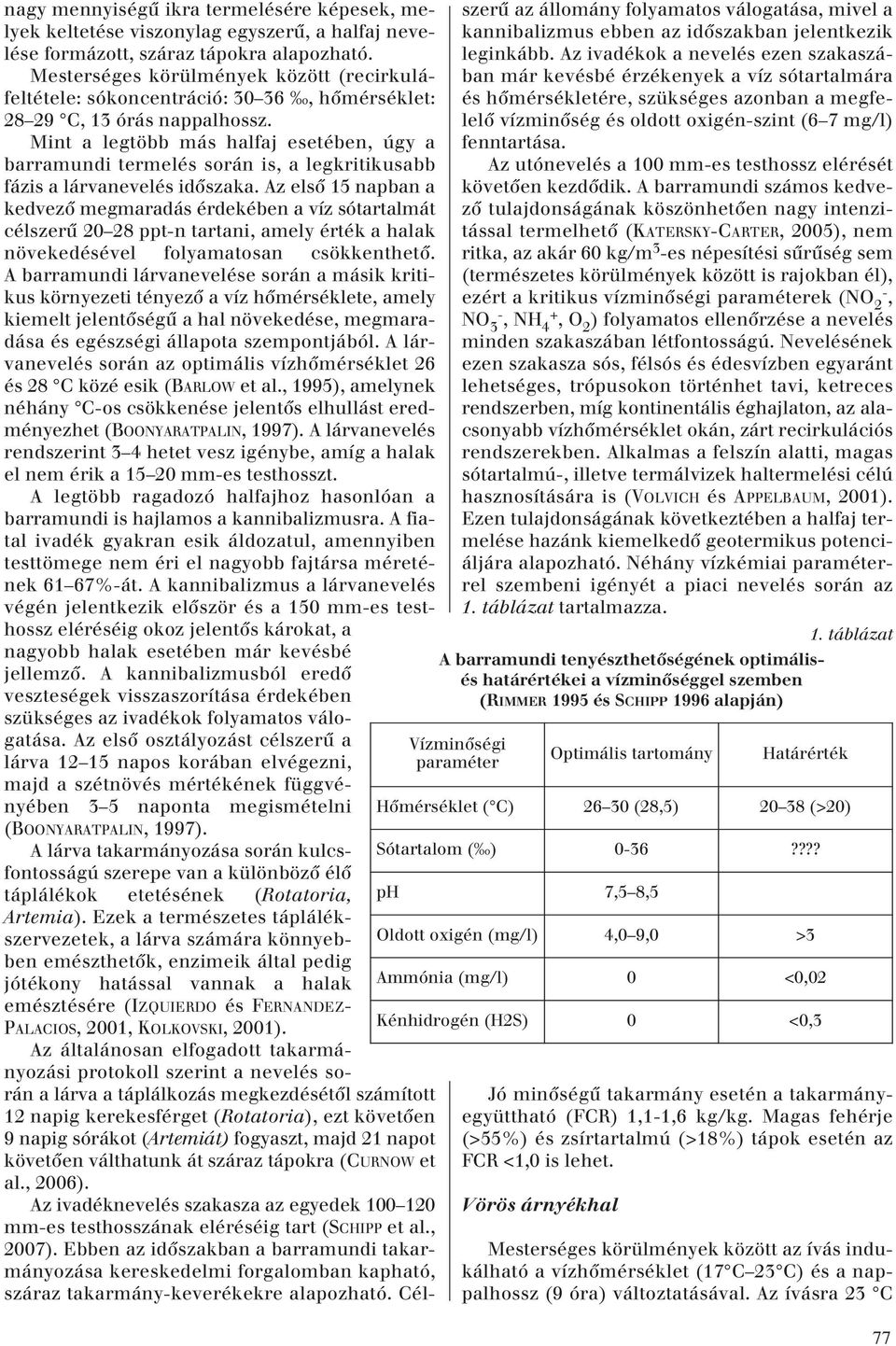 Mint a legtöbb más halfaj esetében, úgy a barramundi termelés során is, a legkritikusabb fázis a lárvanevelés idôszaka.