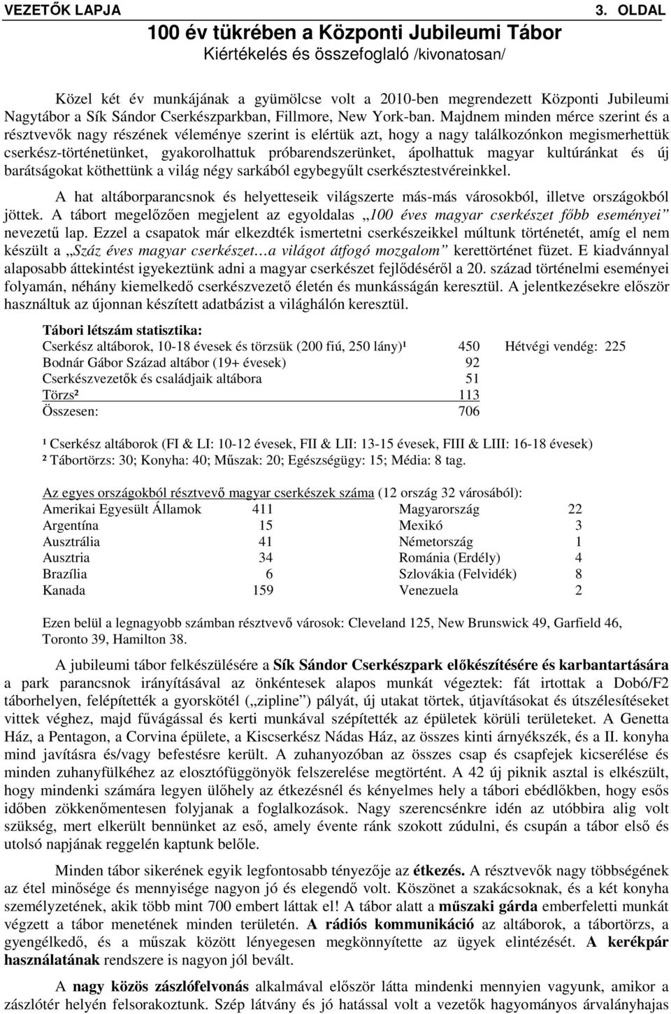 Majdnem minden mérce szerint és a résztvevők nagy részének véleménye szerint is elértük azt, hogy a nagy találkozónkon megismerhettük cserkész-történetünket, gyakorolhattuk próbarendszerünket,