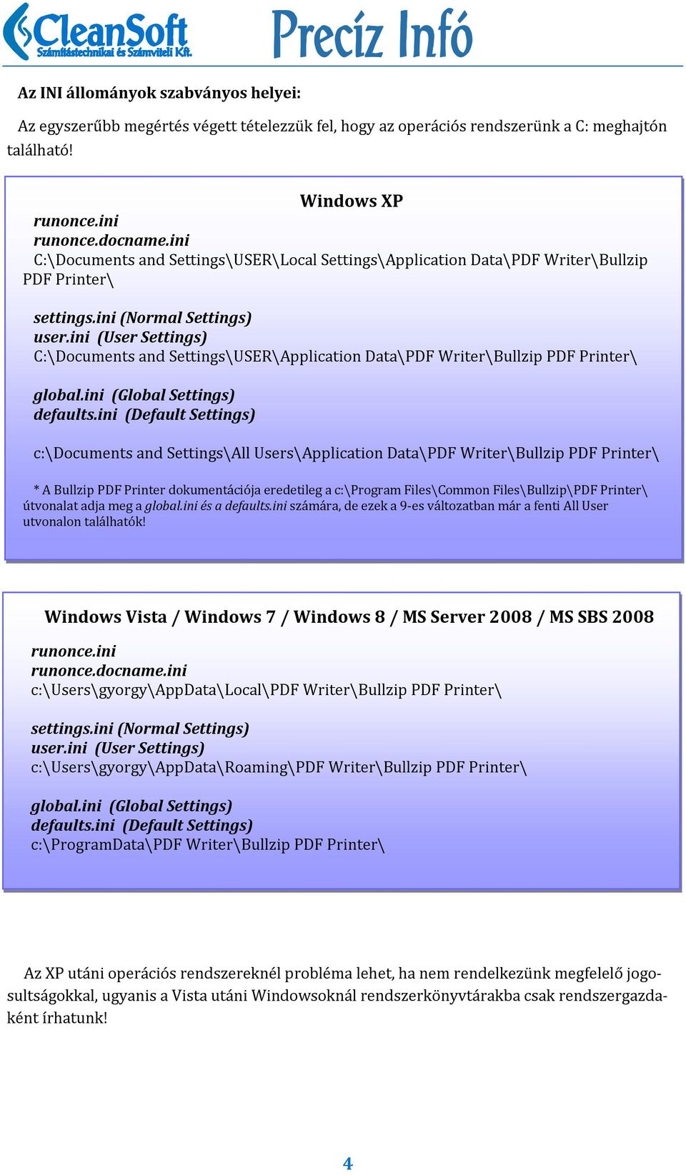 ini (User Settings) C:\Documents and Settings\USER\Application Data\PDF Writer\Bullzip PDF Printer\ global.ini (Global Settings) defaults.