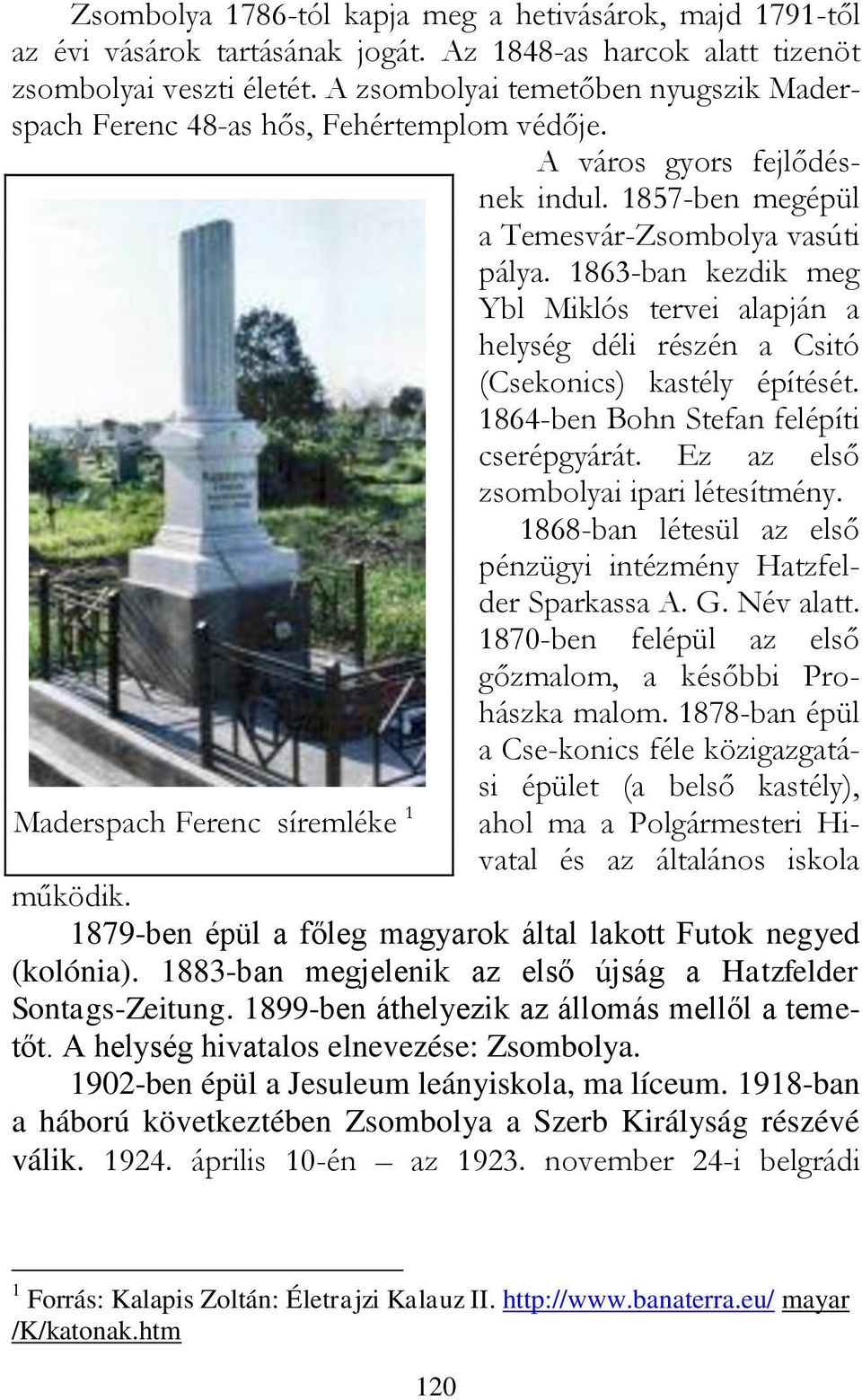 1863-ban kezdik meg Ybl Miklós tervei alapján a helység déli részén a Csitó (Csekonics) kastély építését. 1864-ben Bohn Stefan felépíti cserépgyárát. Ez az első zsombolyai ipari létesítmény.