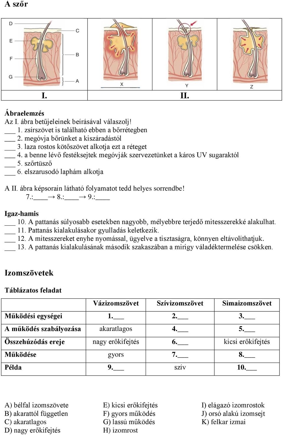 ábra képsorain látható folyamatot tedd helyes sorrendbe! 7.: 8.: 9.: Igaz-hamis 10. A pattanás súlyosabb esetekben nagyobb, mélyebbre terjedő mitesszerekké alakulhat. 11.