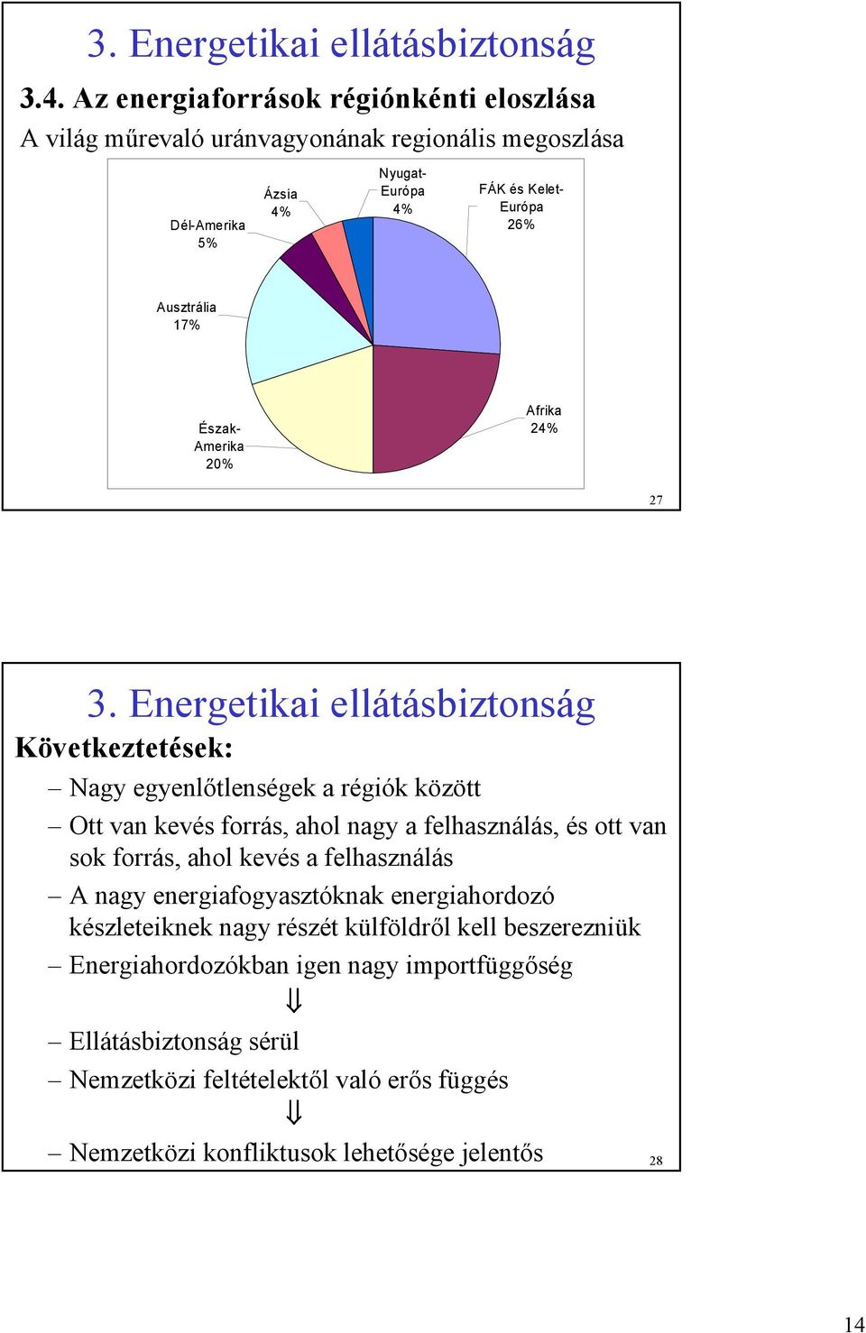 Ausztrália 17% Észak- Amerika 20% Afrika 24% 27 3.