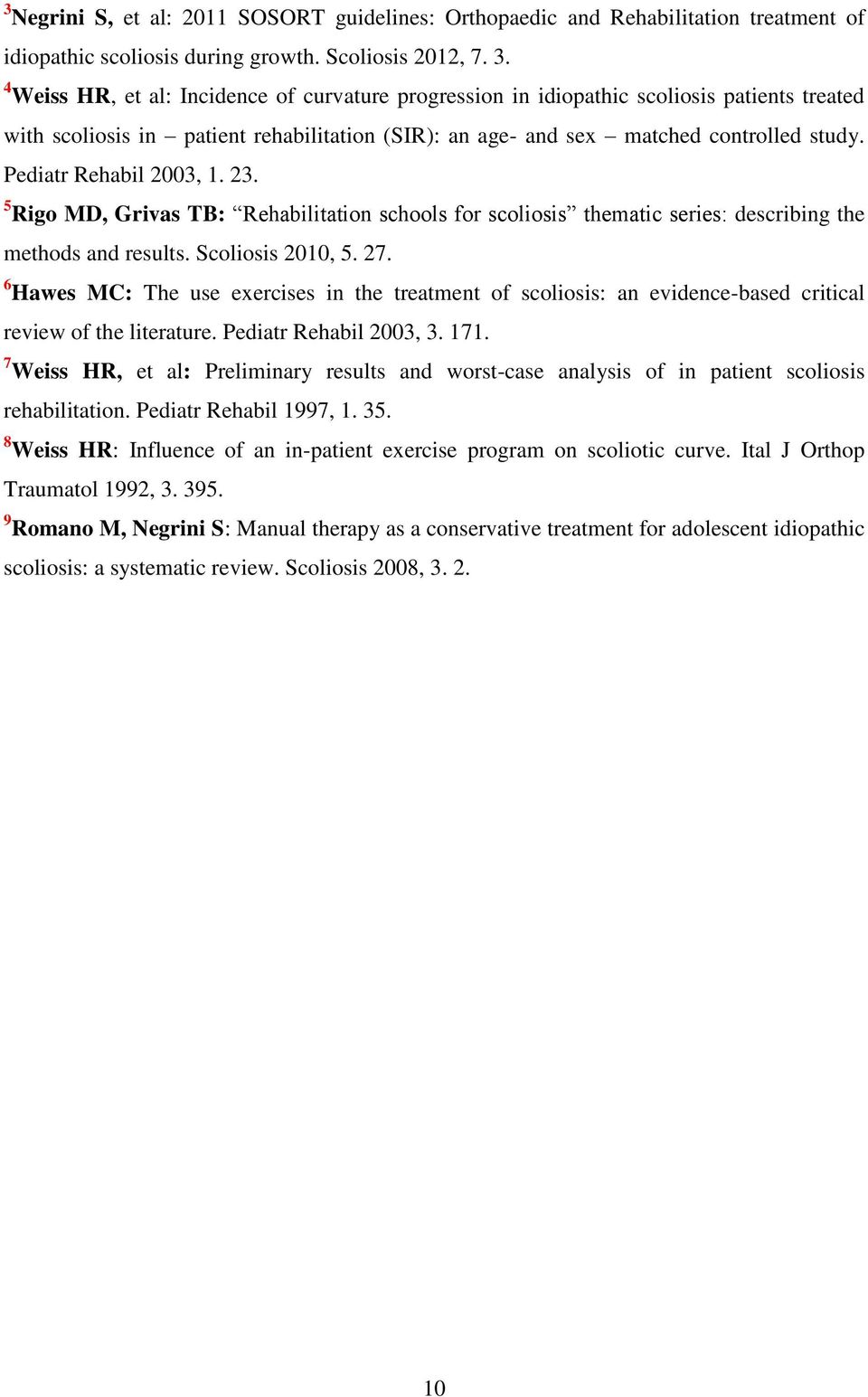 Pediatr Rehabil 2003, 1. 23. 5 Rigo MD, Grivas TB: Rehabilitation schools for scoliosis thematic series: describing the methods and results. Scoliosis 2010, 5. 27.