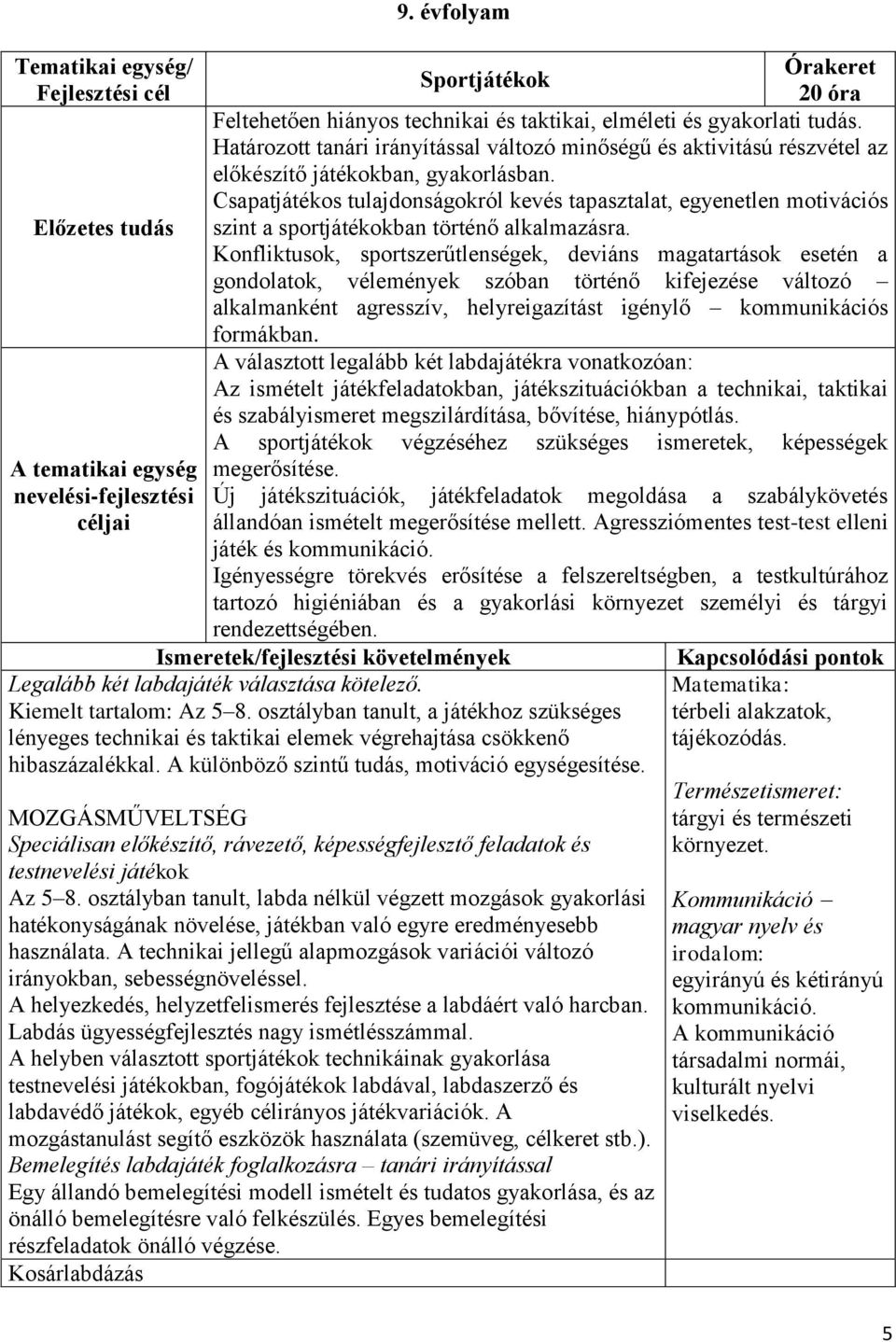 Csapatjátékos tulajdonságokról kevés tapasztalat, egyenetlen motivációs Előzetes tudás szint a sportjátékokban történő alkalmazásra.