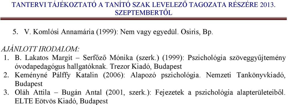 Keményné Pálffy Katalin (2006): Alapozó pszichológia. Nemzeti Tankönyvkiadó, Budapest 3.