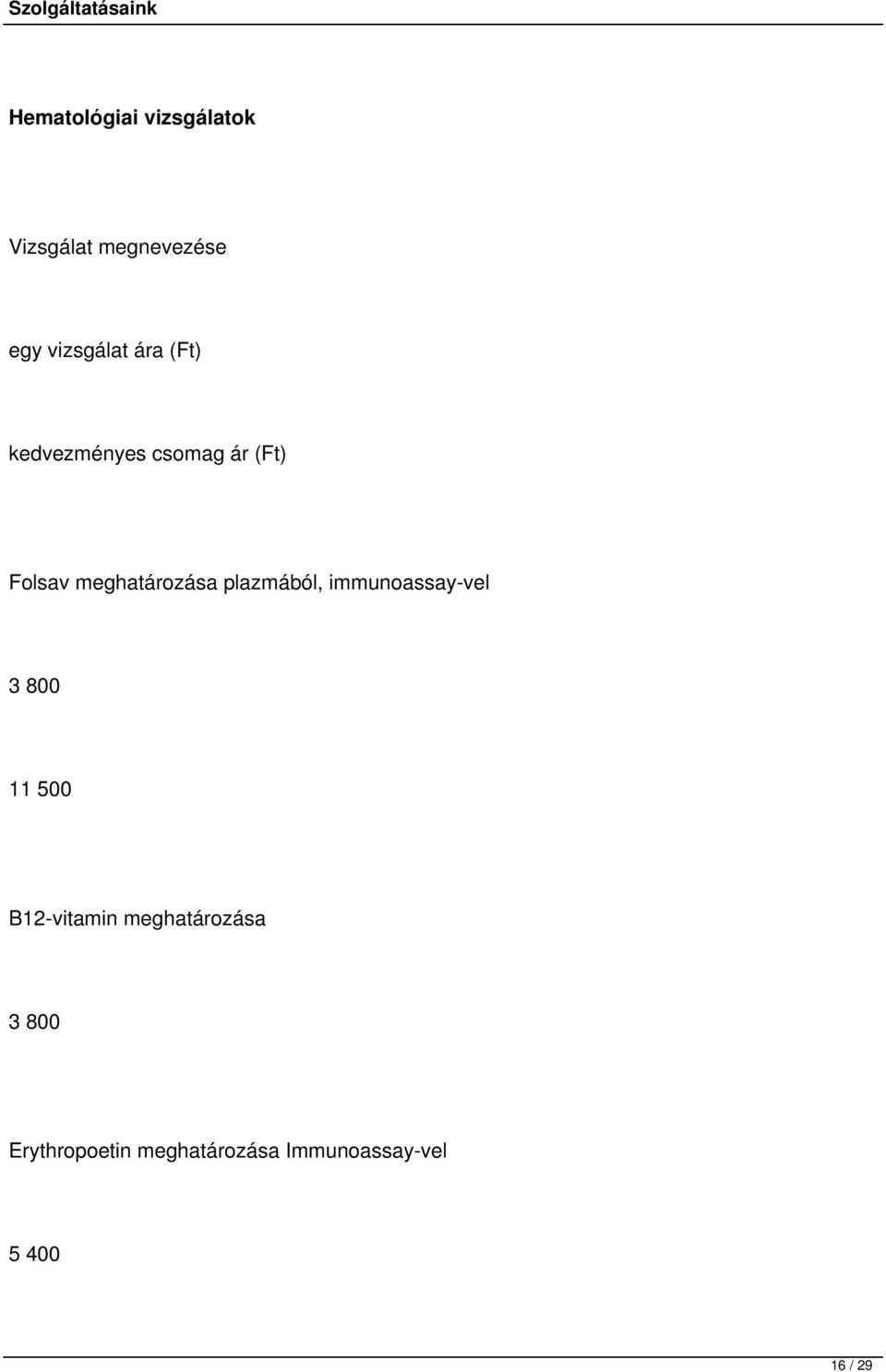 plazmából, immunoassay-vel 3 800 11 500 B12-vitamin