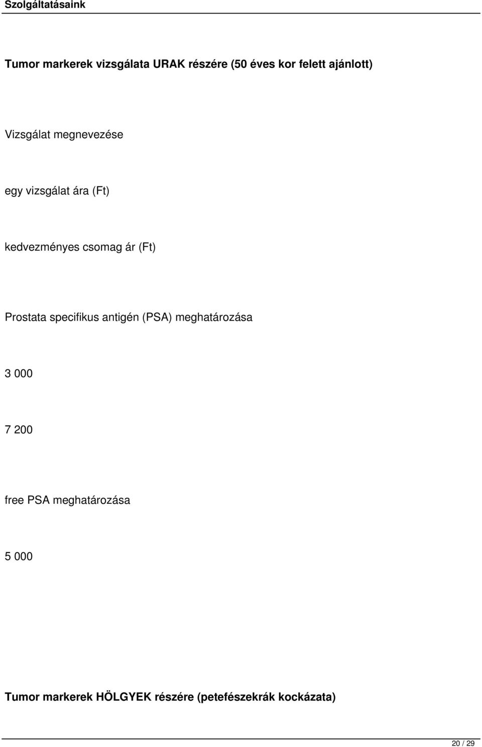 Prostata specifikus antigén (PSA) meghatározása 3 000 7 200 free PSA
