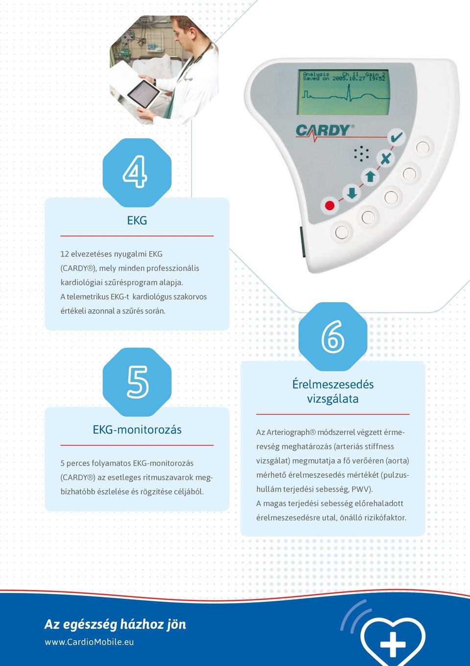 Érelmeszesedés vizsgálata EKG-monitorozás 5 perces folyamatos EKG-monitorozás (CARDY ) az esetleges ritmuszavarok megbízhatóbb észlelése és rögzítése céljából.