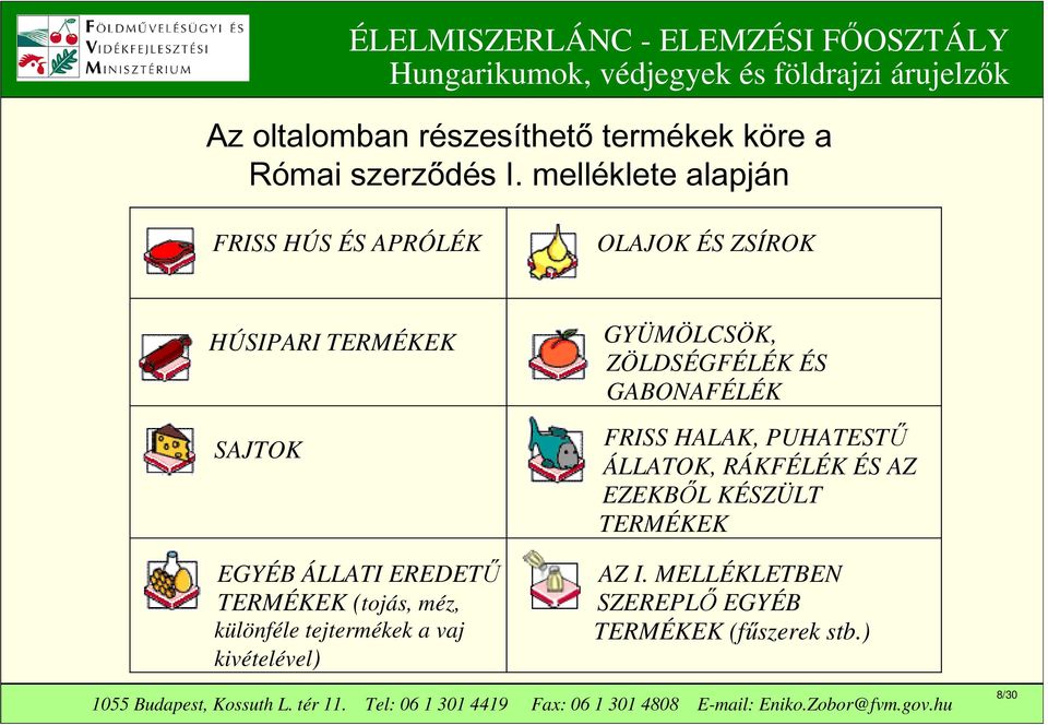 EREDETŰ TERMÉKEK (tojás, méz, különféle tejtermékek a vaj kivételével) GYÜMÖLCSÖK, ZÖLDSÉGFÉLÉK ÉS