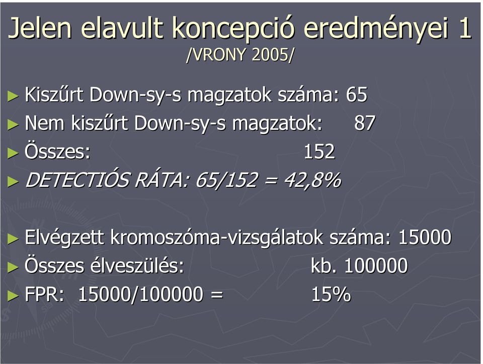 Összes: 152 DETECTIÓS RÁTA: 65/152 = 42,8% Elvégzett