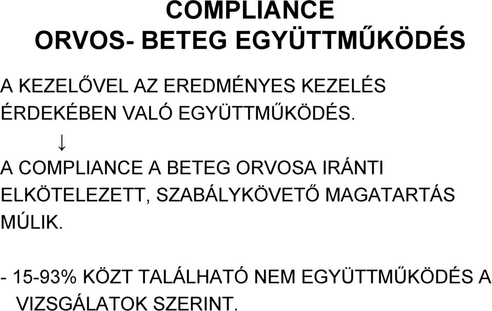 A COMPLIANCE A BETEG ORVOSA IRÁNTI ELKÖTELEZETT,