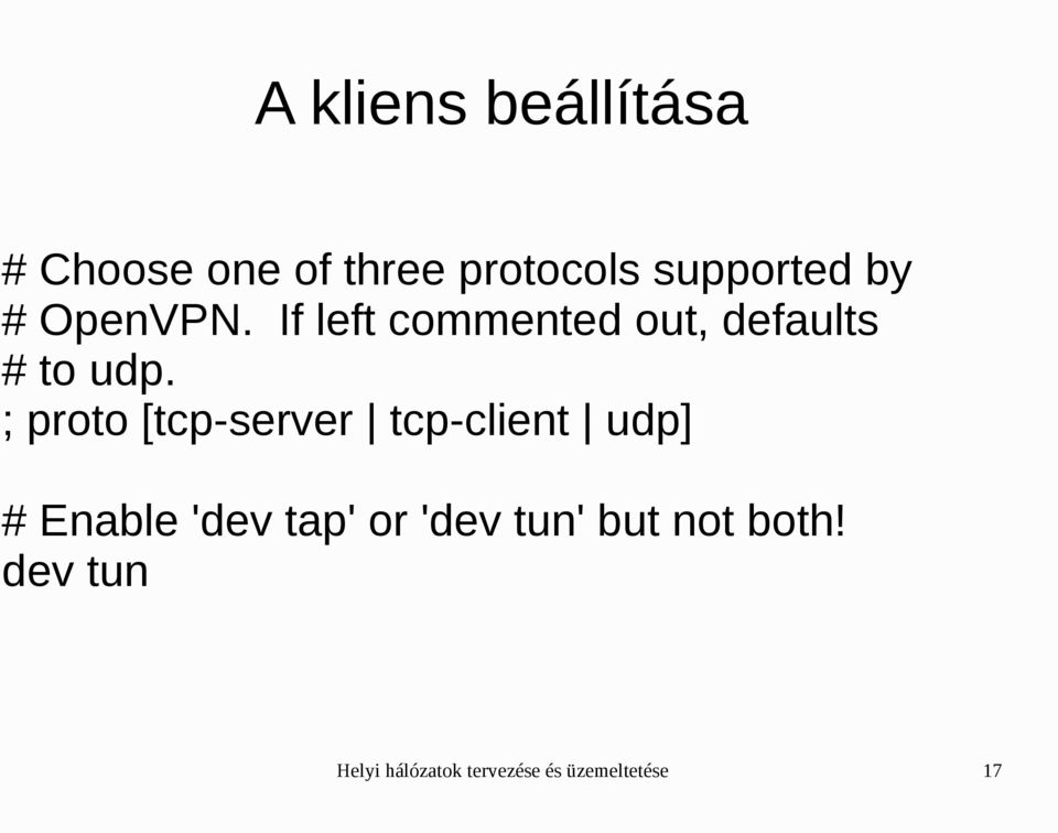 ; proto [tcp-server tcp-client udp] # Enable 'dev tap' or 'dev