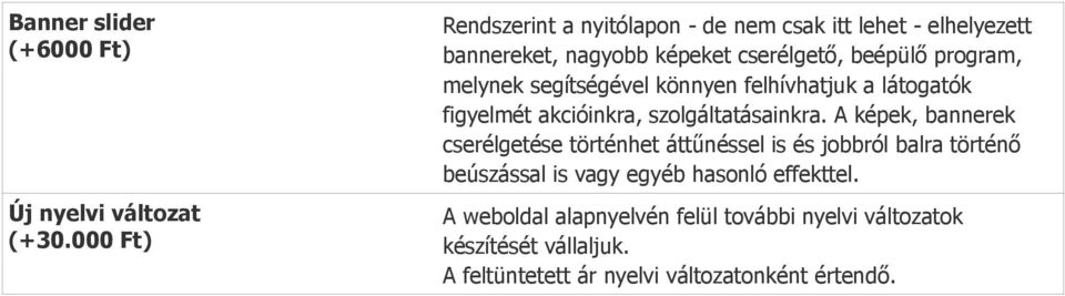 melynek segítségével könnyen felhívhatjuk a látogatók figyelmét akcióinkra, szolgáltatásainkra.