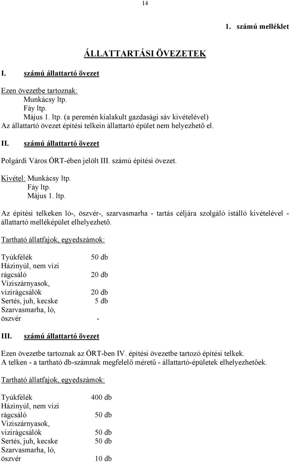 számú állattartó övezet Polgárdi Város ÖRT-ében jelölt III. számú építési övezet. Kivétel: Munkácsy ltp.