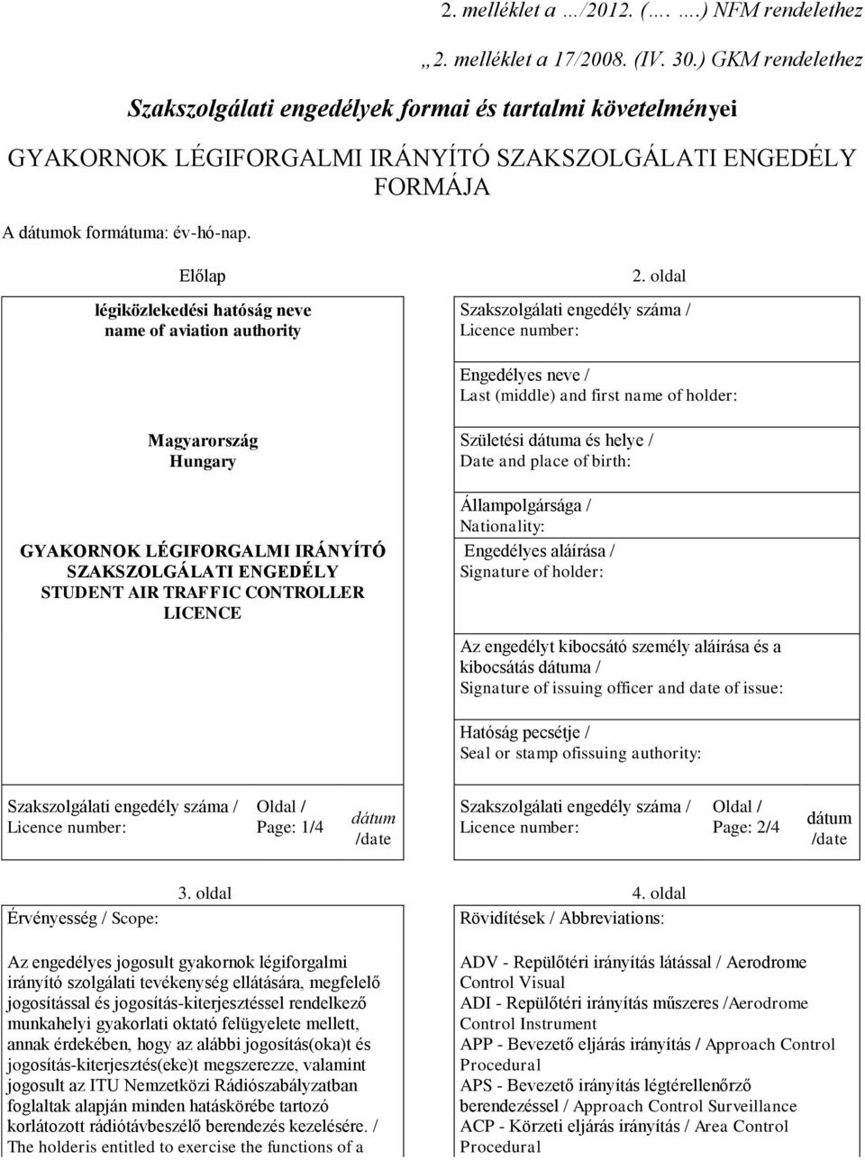 Előlap légiközlekedési hatóság neve name of aviation authority 2.