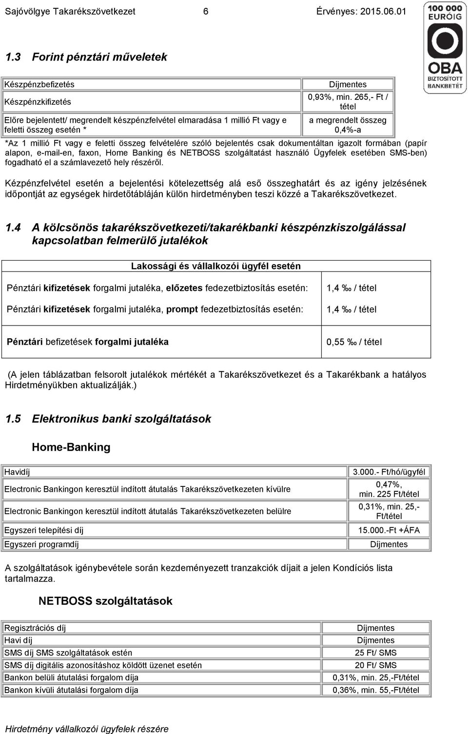 265,- Ft / tétel a megrendelt összeg 0,4%-a *Az 1 millió Ft vagy e feletti összeg felvételére szóló bejelentés csak dokumentáltan igazolt formában (papír alapon, e-mail-en, faxon, Home Banking és