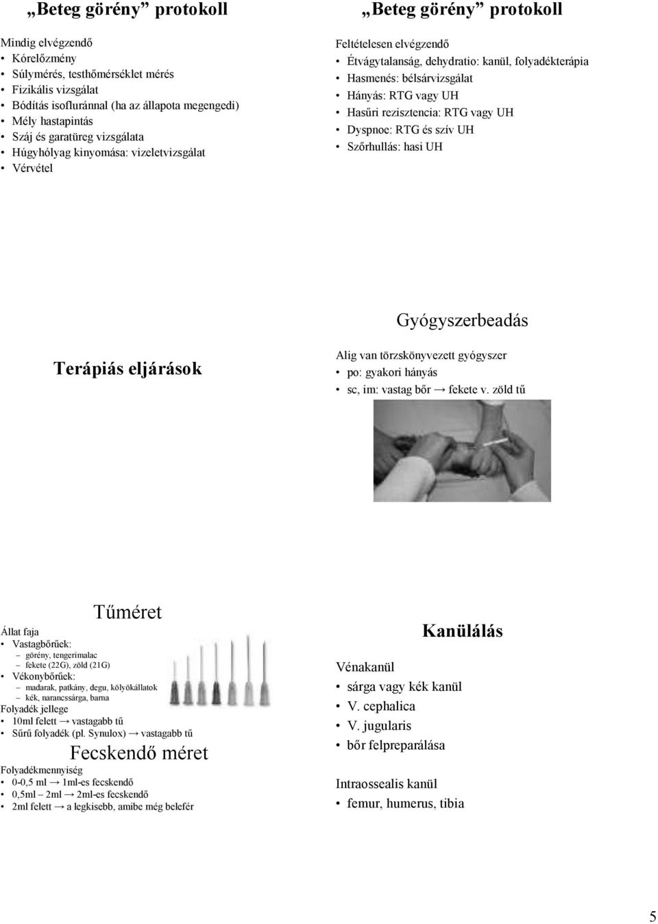 rezisztencia: RTG vagy UH Dyspnoe: RTG és szív UH Szırhullás: hasi UH Gyógyszerbeadás Terápiás eljárások Alig van törzskönyvezett gyógyszer po: gyakori hányás sc, im: vastag bır fekete v.