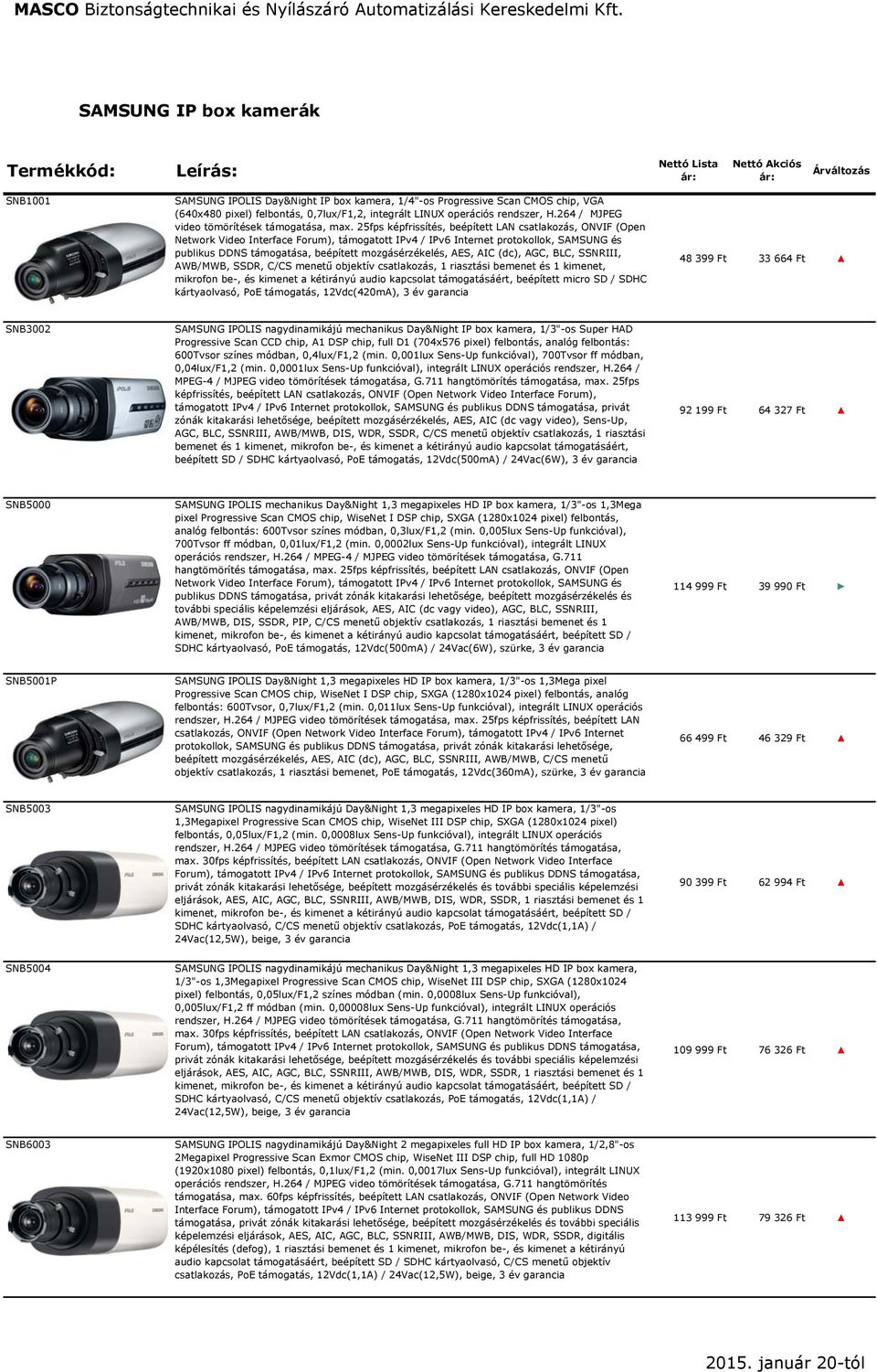 25fps képfrissítés, beépített LAN csatlakozás, ONVIF (Open Network Video Interface Forum), támogatott IPv4 / IPv6 Internet protokollok, SAMSUNG és publikus DDNS támogatása, beépített mozgásérzékelés,