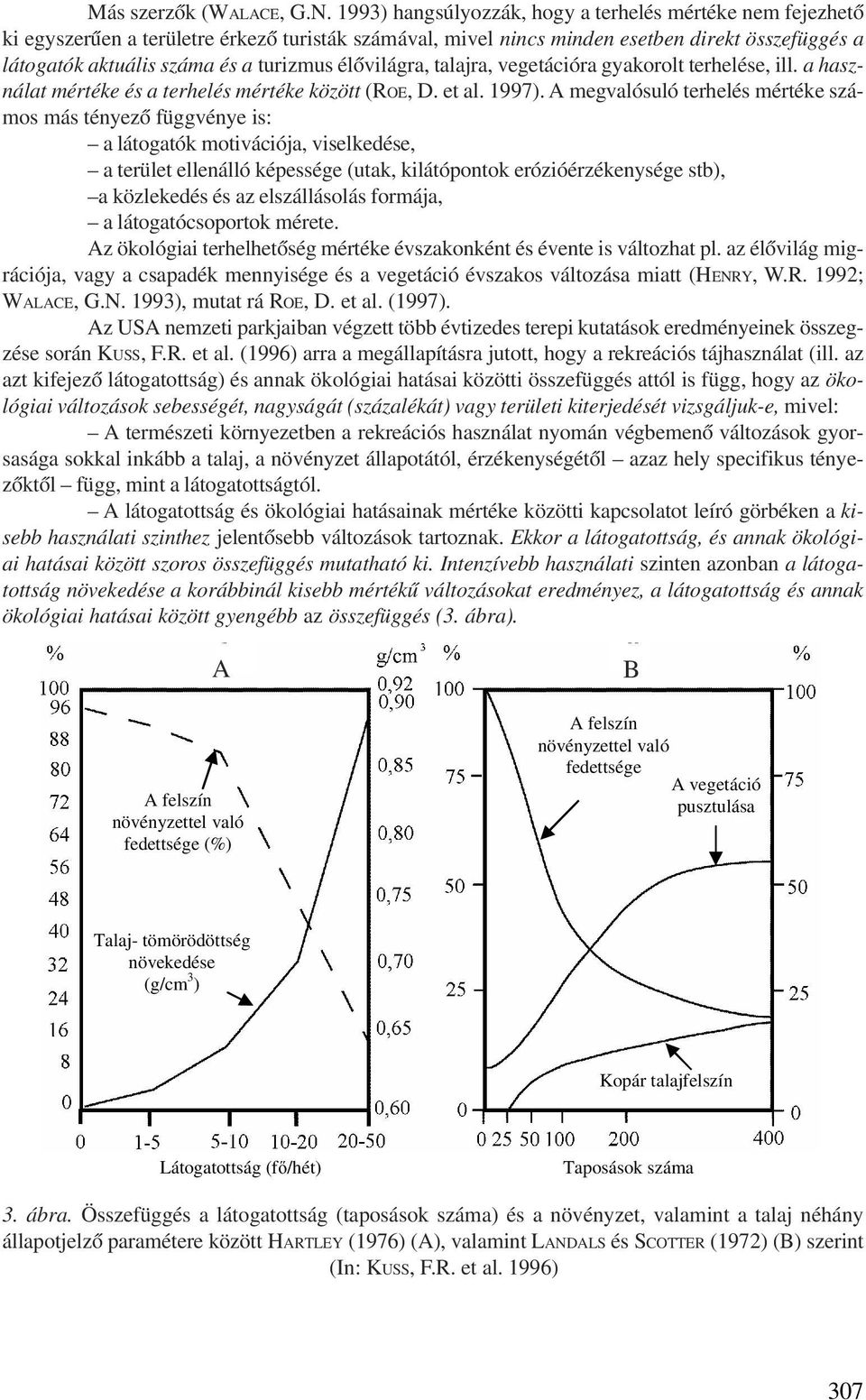 élõvilágra, talajra, vegetációra gyakorolt terhelése, ill. a használat mértéke és a terhelés mértéke között (ROE, D. et al. 1997).